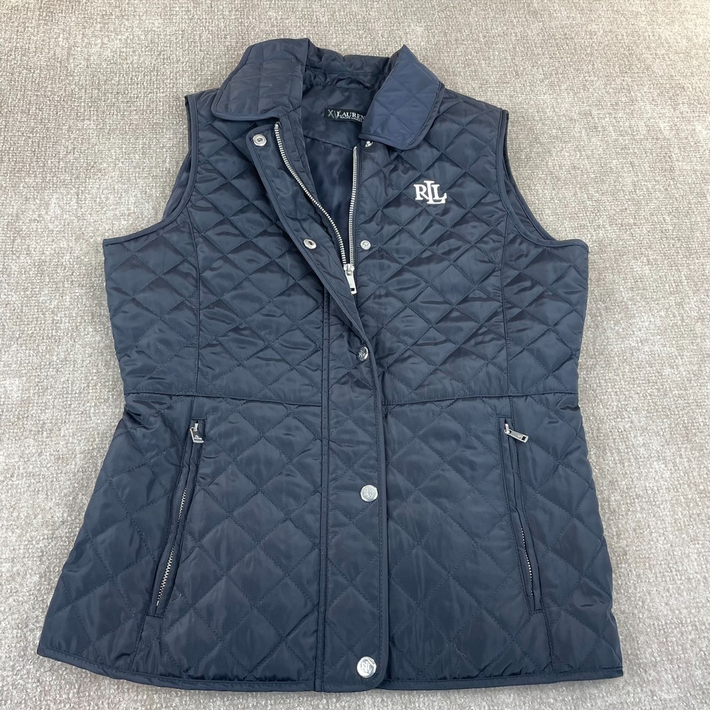 Lauren Ralph Lauren Quilted Vest Womens Small Blue Insulated Thermal Full Zip‎